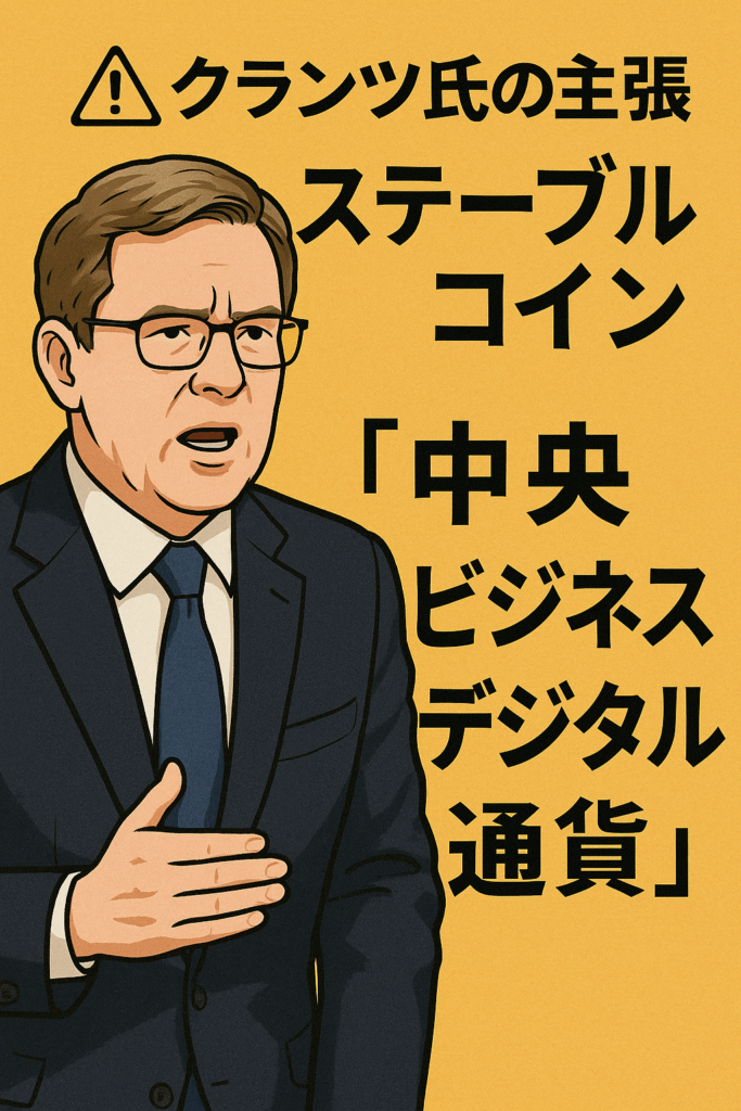 ⚠️ クランツ氏の主張:ステーブルコイン=「中央ビジネスデジタル通貨」