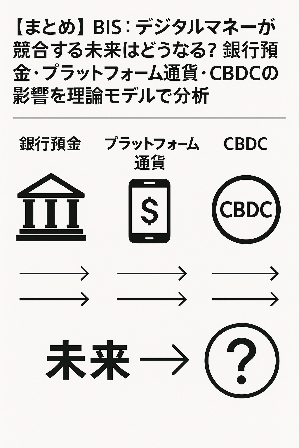 【まとめ】BIS:デジタルマネーが競合する未来はどうなる?銀行預金・プラットフォーム通貨・CBDCの影響を理論モデルで分析