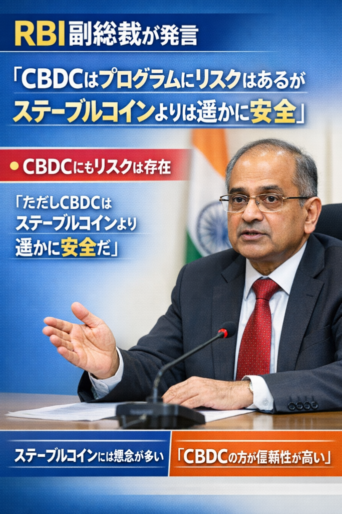 記事まとめ：RBI副総裁「CBDCはプログラムにリスクはあるがステーブルコインよりは遥かに安全」