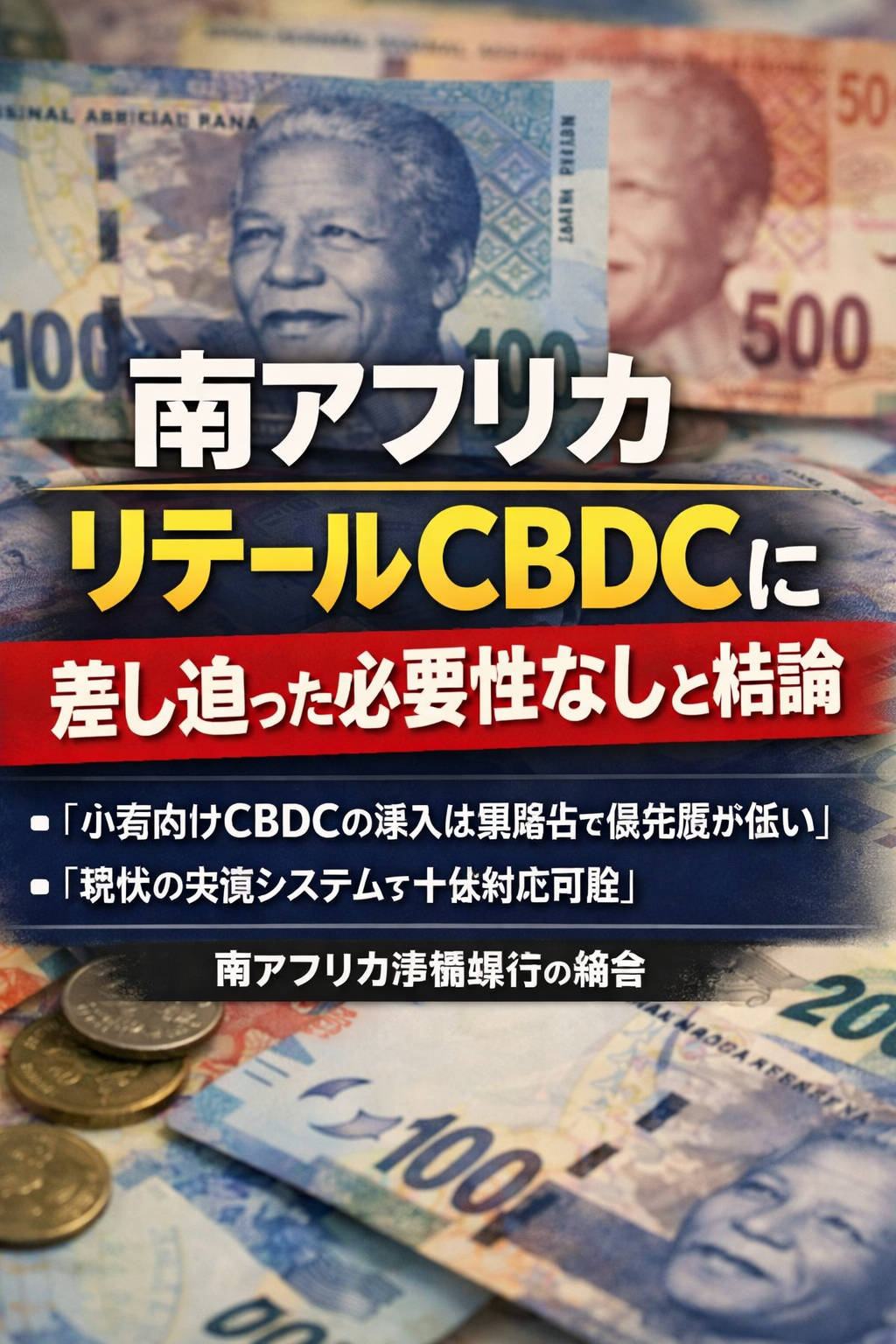 「南アフリカ、リテールCBDCに差し迫った必要性なしと結論」