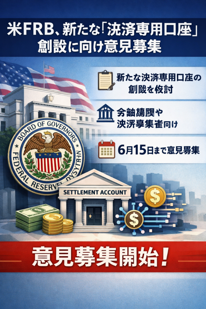 米連邦準備制度理事会（FRB）、新たな「決済専用口座」創設に向け意見募集