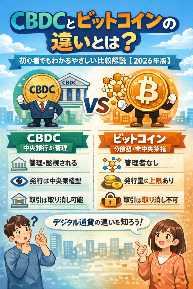 CBDCとビットコインの違いとは？初心者でもわかるやさしい比較解説【2026年版】
