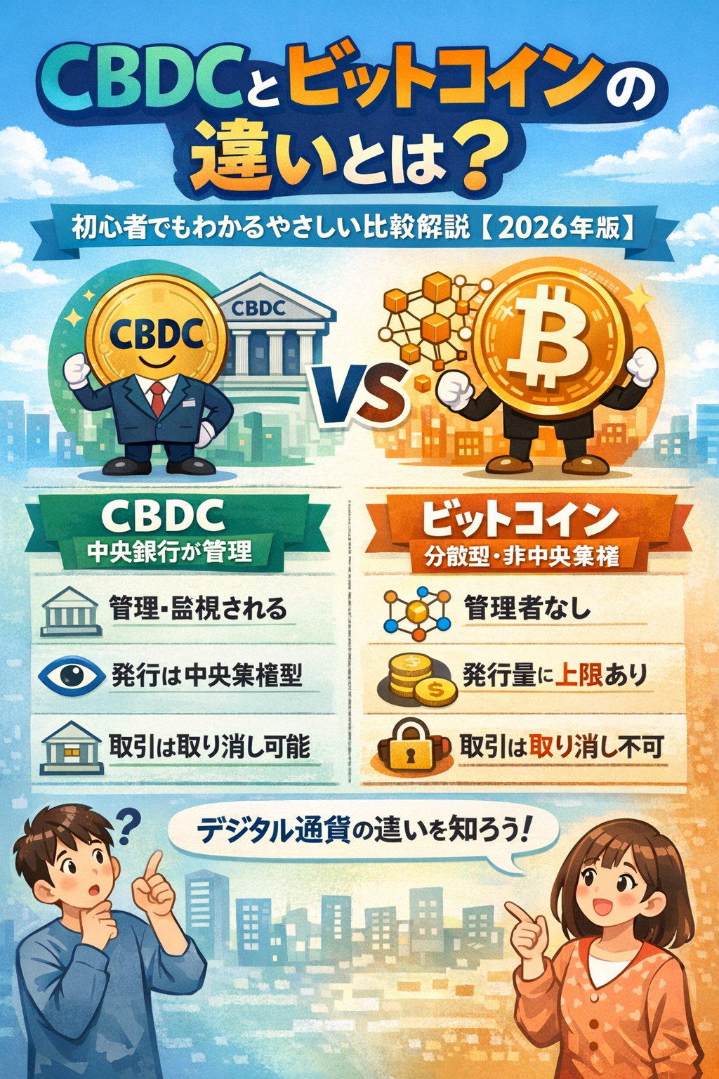 CBDCとビットコインの違いとは？初心者でもわかるやさしい比較解説【2026年版】